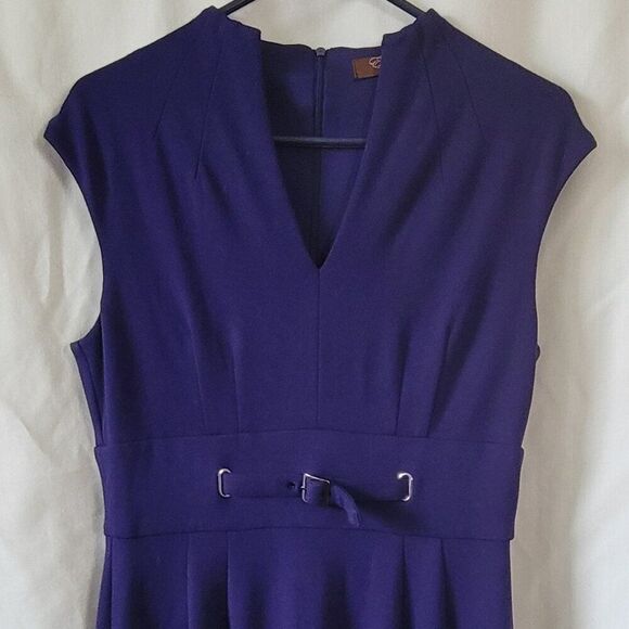 Eliza J Dress Sleeveless Cobalt Blue dressy sz 12 vtg zip belt V-neck timeless - Picture 8 of 17